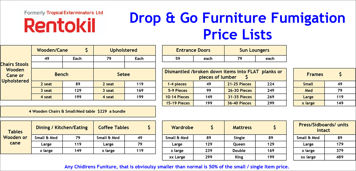 Drop and Go Furniture Fumigation Price List Drop and Go Furniture Fumigation Price List